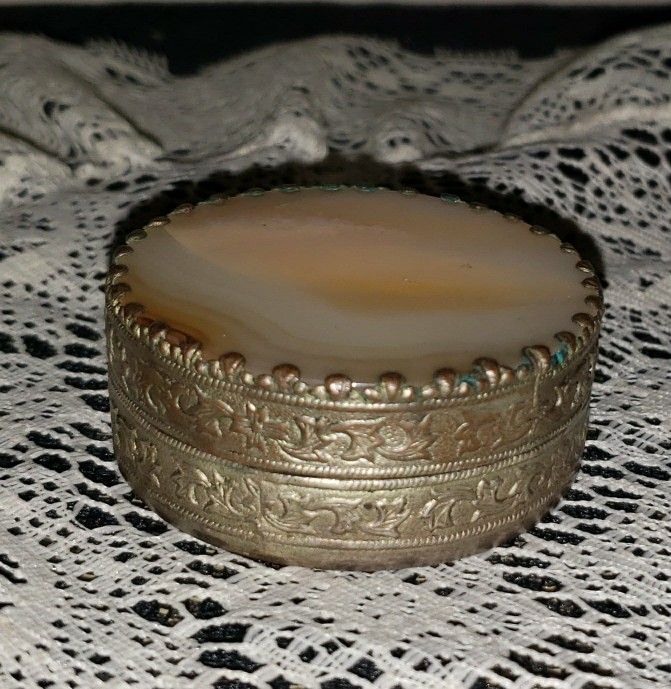 VINTAGE ORNATE SILVER METAL MARBLE MIRRORED CONTAINER STORAGE TRINKET KEEPSAKE JEWELRY BOX