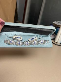 Delft Blue Windmill Bracelet and Earrings Set