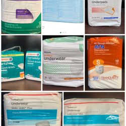 Incontinence, Disposable Briefs, Disposable Underwear Adult Diapers .50 per piece XL. See individual pics for price and info. 