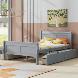 FULL BED FRAME W/ 4 Drawers. Gray. $200