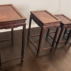 Vintage Chinese Carved Hardwood Nesting Tables, Set of 4 – Longevity Motif SOLD AS IS