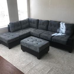 Heights Gray/Black Reversible Sectional with Storage Ottoman /couch /Living room set