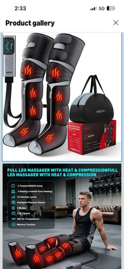 Brand New! Leg Compression Massager Compression Boots with Heated Knee, 6 Modes 12 Intensities 3 Timers, Gifts for Man Woman, Black