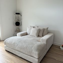 Beige Corduroy Chaise Lounge