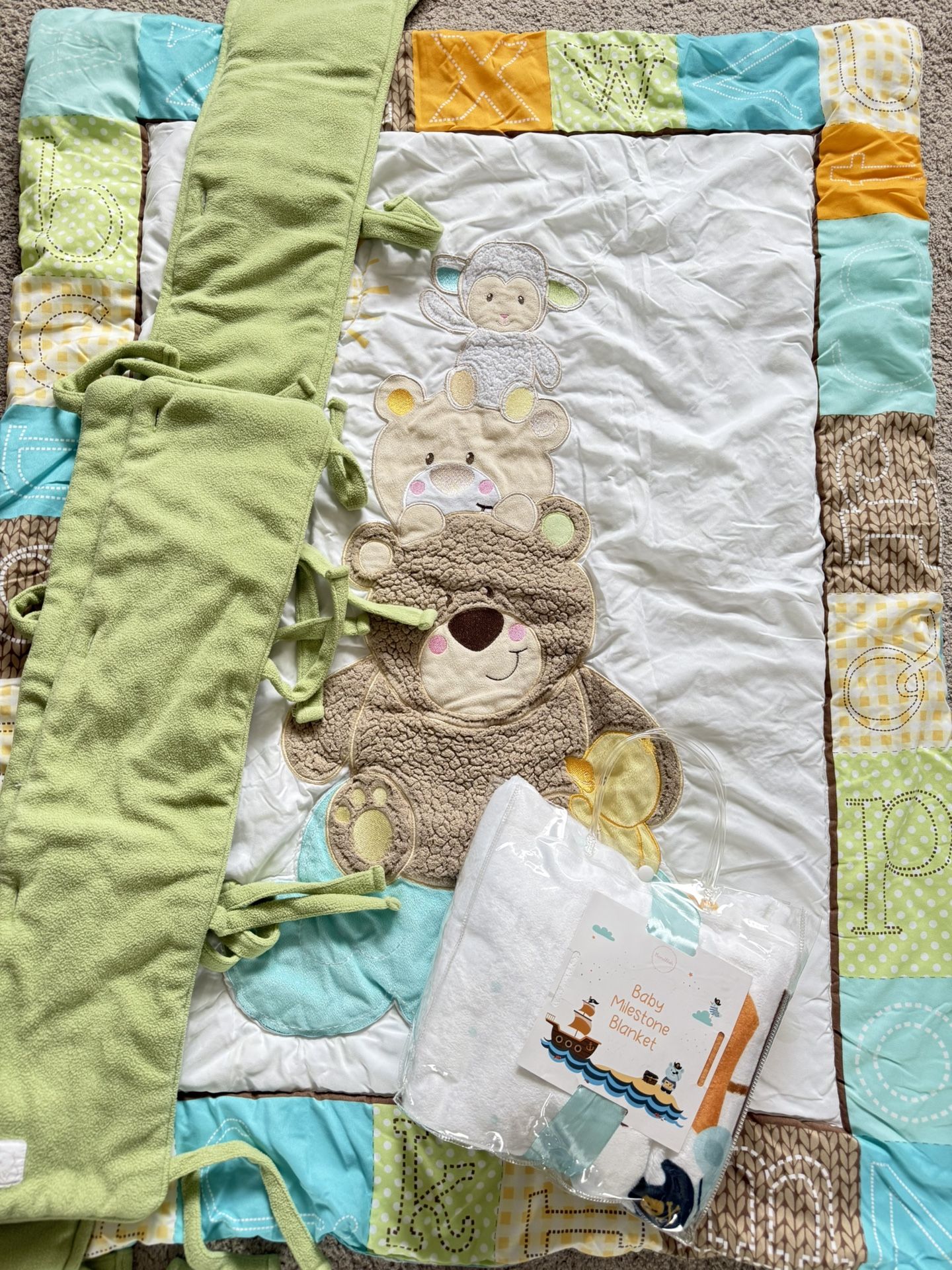 Crib Wraps (3 Pieces), Duvet And Baby Monthly Milestone Blanket