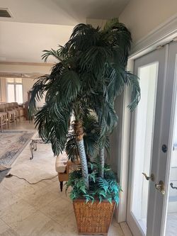 Large Artificial Palm Tree with Wicker Planter