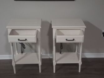 Pair of White Wood Nightstands with Drawer