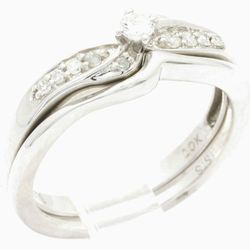 New-10k Solid White Gold Diamond Bridal Engagement Ring 2rings, Custom Band
