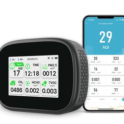 18-in-1 Smart Air Quality Monitor - Indoor WiFi Air Quality Detector with Dual Chip, Real-Time for AQI, CO2, PM2.5, PM1.0, PM10, TVOC, HCHO, Time Disp