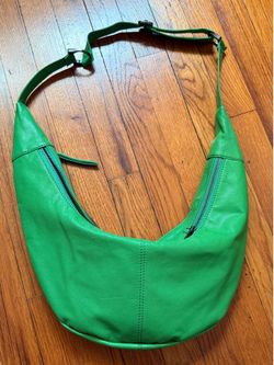 Free People Green Leather Crescent Hobo Shoulder Bag Adjustable Strap