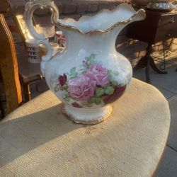 Antique Large Floral Pitcher Rose Vase 15"