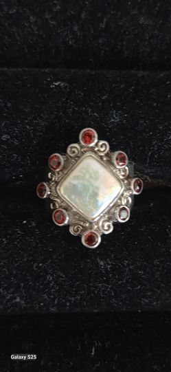 Vintage sterling silver/garnets Sanjen ring, sz. 6.5