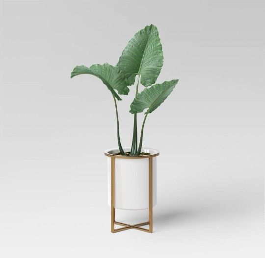 12.1" Iron Indoor Outdoor Planter Pot With Brass Stand