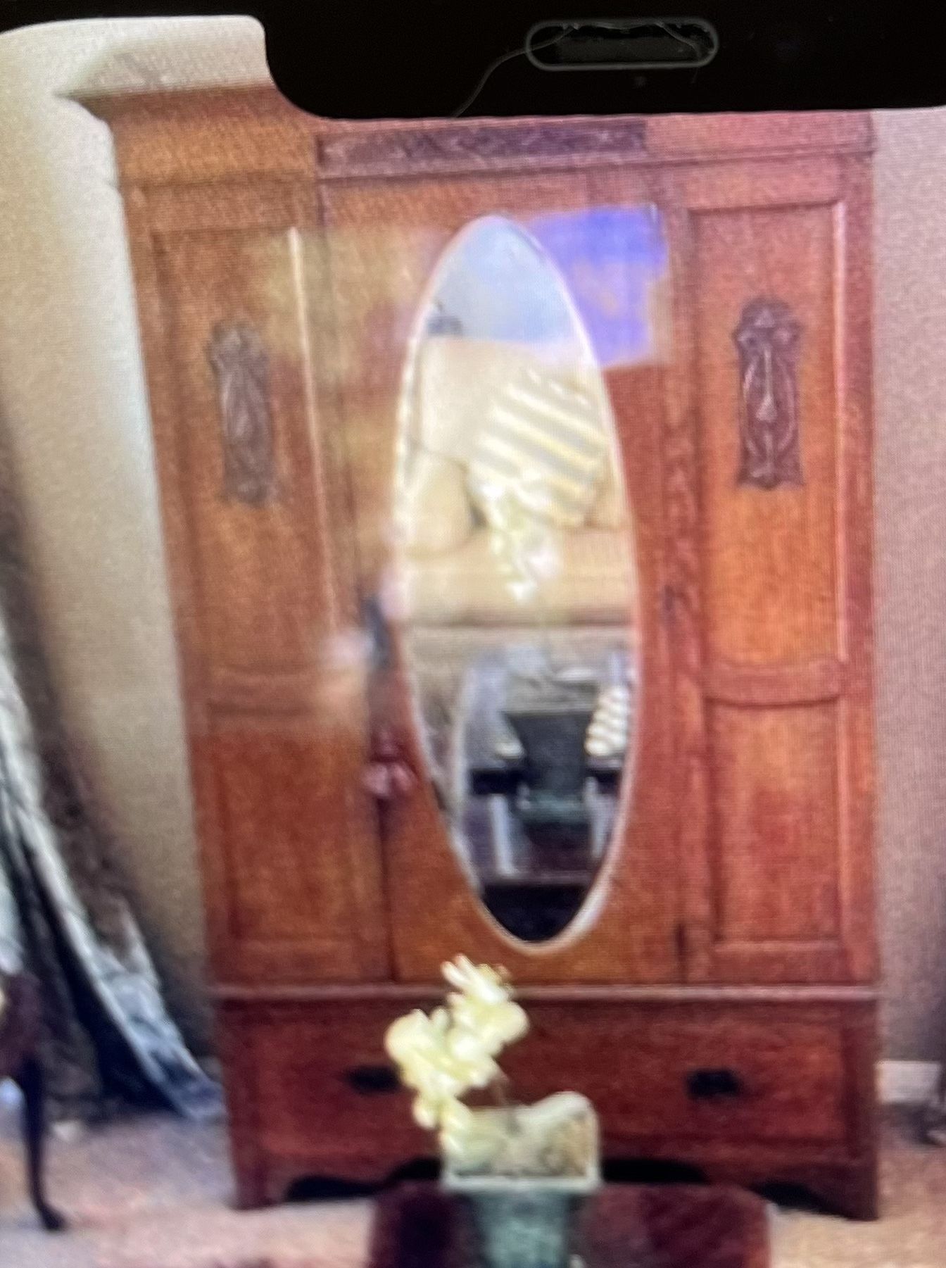 Beautiful Wood Armoire with Glass Mirror