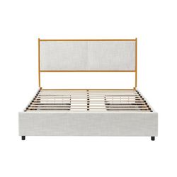 Classic Steamed Bread Shaped Backrest Bed with Storage Drawers – Light Gray, Full Size
