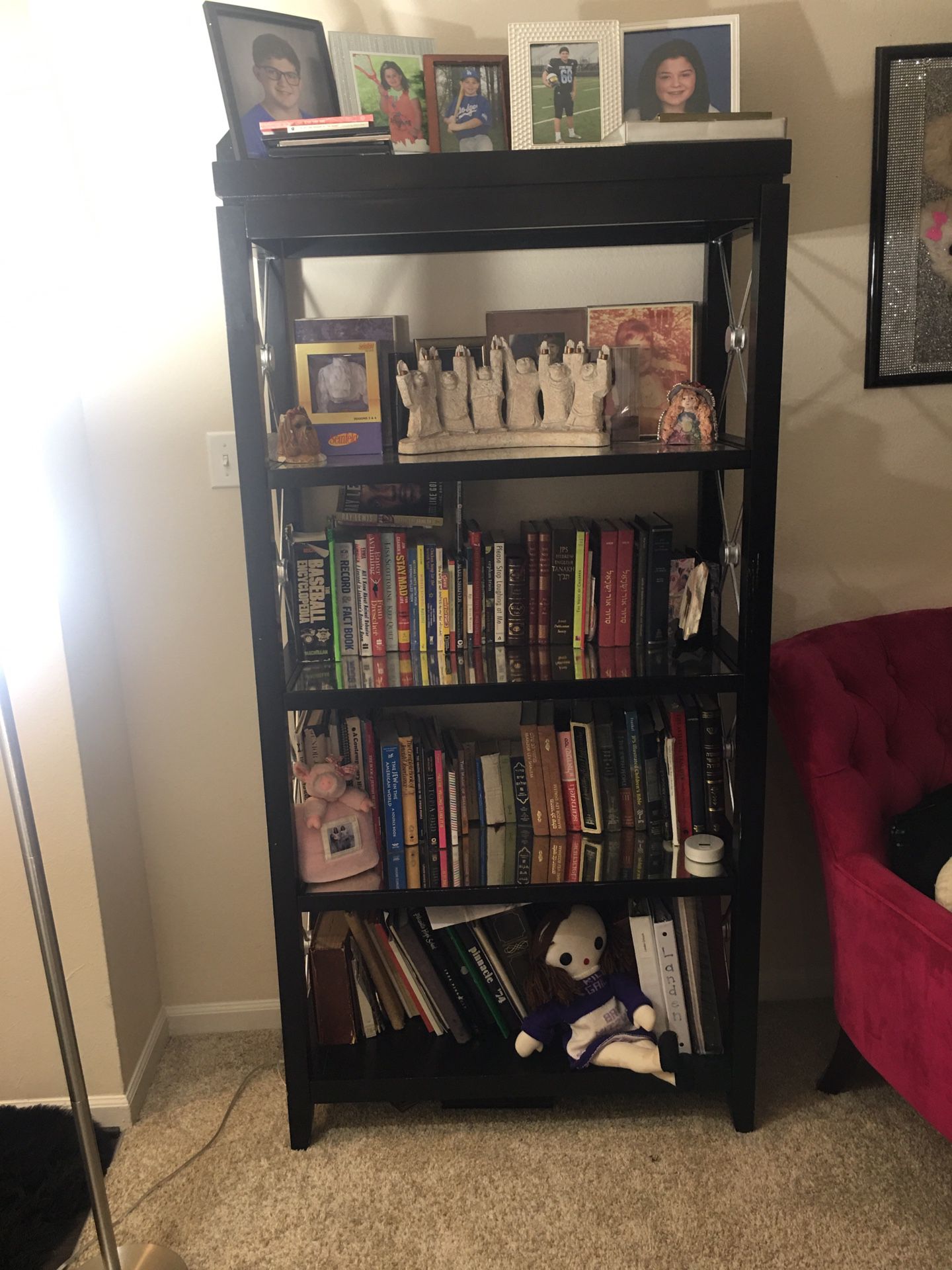 Bookshelf with mirror shelves