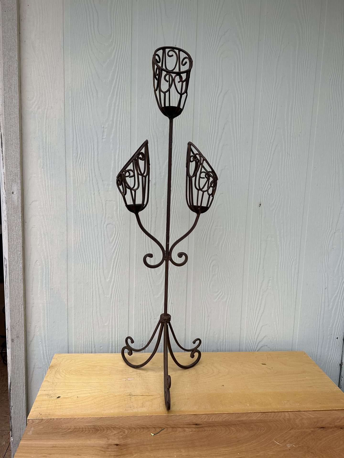 Rustic Brown Wrought Iron Candelabra - Candle Holders with three arms
