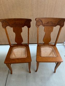 3 Pressback  Victorian Oak Chairs with Cane Seat for Sale