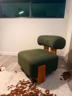 Green Boucle Chair with Wood Frame