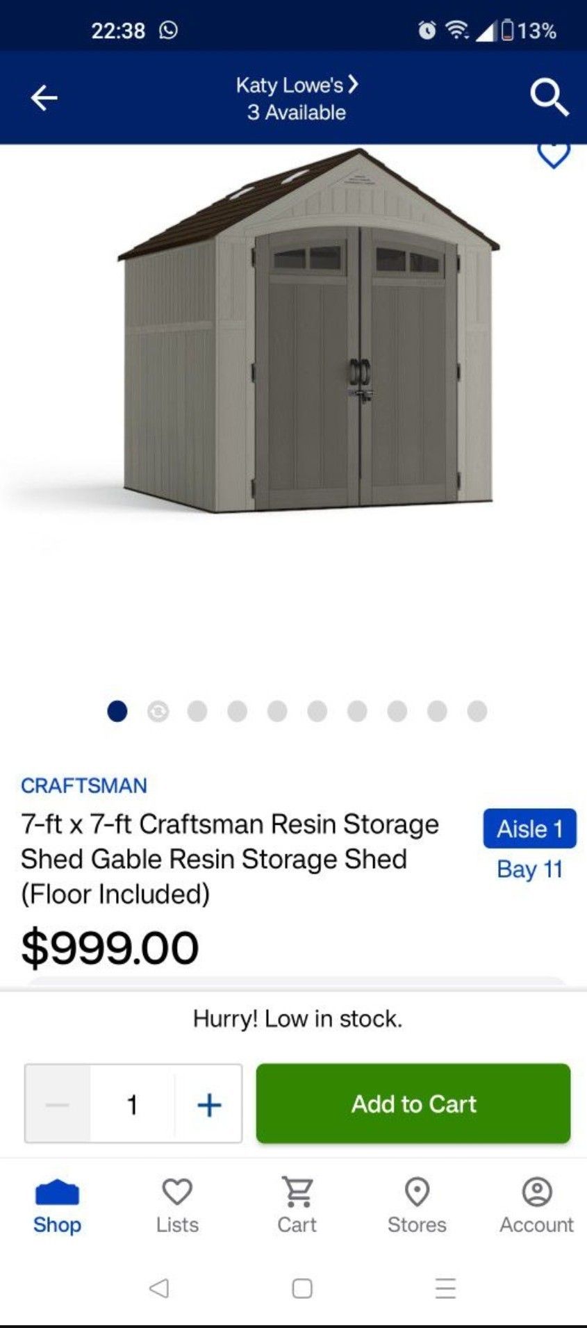 Craftsman 7x7 Storage Shed - New