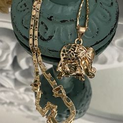 Elephant Gold Plated Pendant With Chain Necklace 18” 3mm