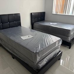 NEW BED FRAME TWIN SIZE WITH MATTRESS AND BOX SPRING
