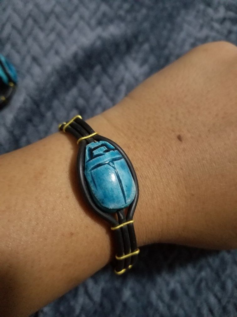 Blue Egyptian Scarab Stone Handcrafted Bracelet New