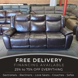 🛋Harvey Leather Power Reclining Sofa w/Power Headrests- 50% OFF RETAIL PRICE $1300 - FREE DELIVERY!
