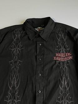Harley Davidson Tribal Skull Shirt Men’s XL Button Up Long Sleeve Black Y2K
