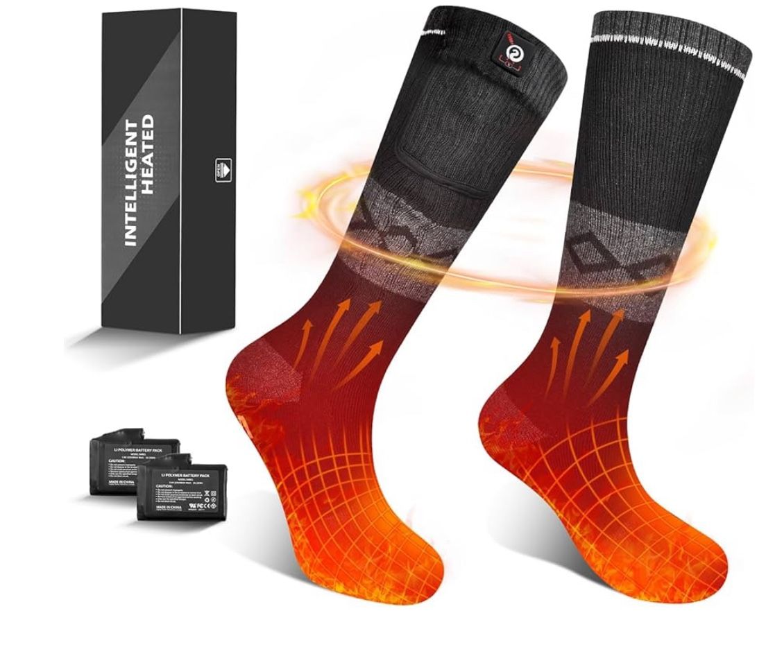 Sun Will Heated Socks Electric Rechargeable Battery, large Black/Grey 