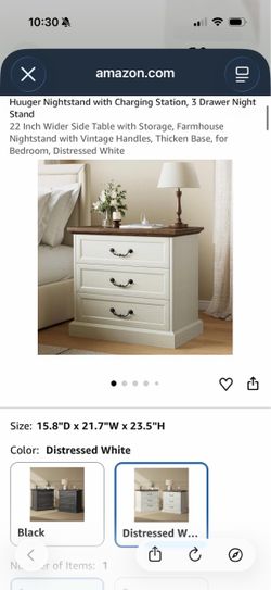 Huuger Nightstand with Charging Station, 3 Drawer Night Stand 22 Inch Wider Side Table with Storage, Farmhouse Nightstand with Vintage Handles, Thicke
