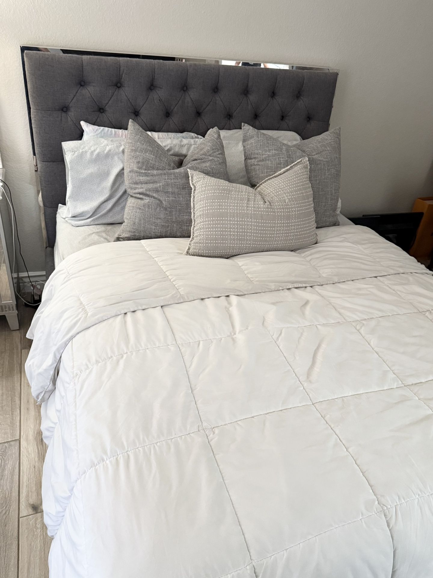Tufted Grey Headboard And Frame