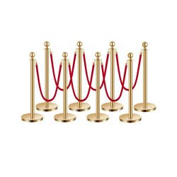 Stanchions and Velvet Ropes 8Pcs, Hollow Base with Stainless Steel Post, 6 Red Velvet Ropes and Posts, Crowd Control Barriers Gold Stanchions, Red Car