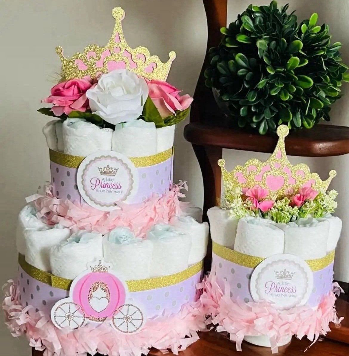 PINK GOLD PRINCESS TIARA diaper cake gift pink girl