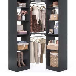 Corner Closet System With 12 Shelves, 40" Large Organizer With 2 Hanging Rods, Versatile 6-Tier Walk-in Closet for Corner Space, Black