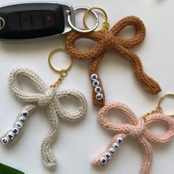 Bow Keychain  Bow Bag Charm - Knitted Tricotin Bow Keychain - Icord Bow Keyring - Gift for Mother - Bridesmaid Gifts - Cute...