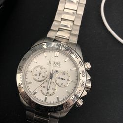 Huge Boss Men’s Watch - Classic Chronograph stainless Steel With White Face