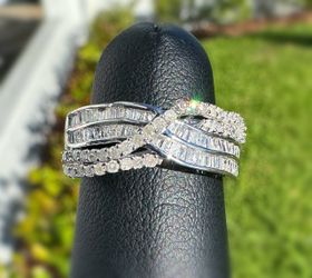 Jewelry 10k solid white gold natural diamonds baguette 0.80CT Infiniti shape ring size 5.75