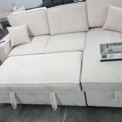 2pcs Sectional sofa w/storage chaise,pulloutbed,cupholders & Usb connection