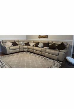 Large Gray Leather Reclining Sectional Sofa