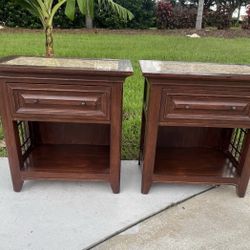 Thomasville Marble Top Night Chests Nightstands End tables One Drawer Rare! They are used in good condition with some cosmetic blemishes. These blemis