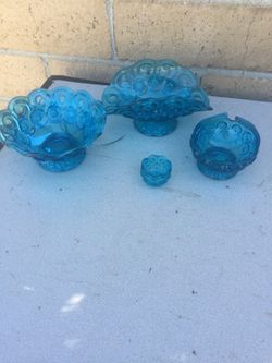Antique moon and star pattern blue glass Set 