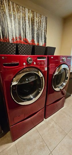 LG Wild Cherry Red Front-Load large Washer & Matching Dryer Set - Both Fully Working