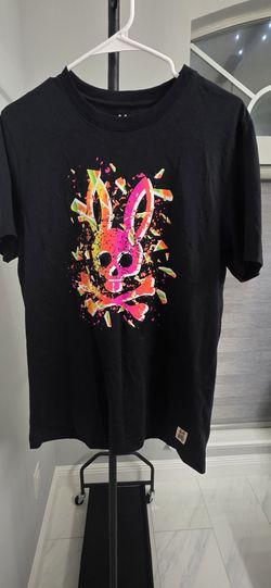 Psycho Bunny Shirt Mens Adult Large Size 4-s Black Neon Skull Bunny Preppy Casual