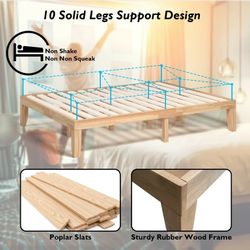 Costway Queen Size 14'' Wooden Bed Frame Mattress Platform Wood Slats Support Natural