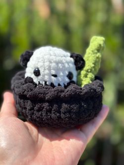 Crochet Mini Panda 🐼 in Nest with bamboo plushie set