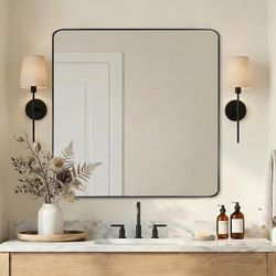 New Andy Star Matte Black Square Mirror 24”x24”