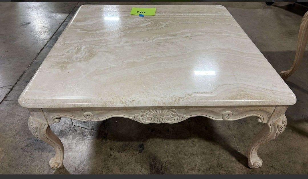 square french marble top coffee table 35"w x 35"d x 16"h,