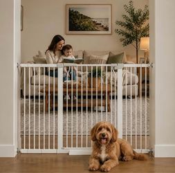 Baby Gate, 40.55” Tall, Fits 40.6”-54.7” Openings, Auto Close, White