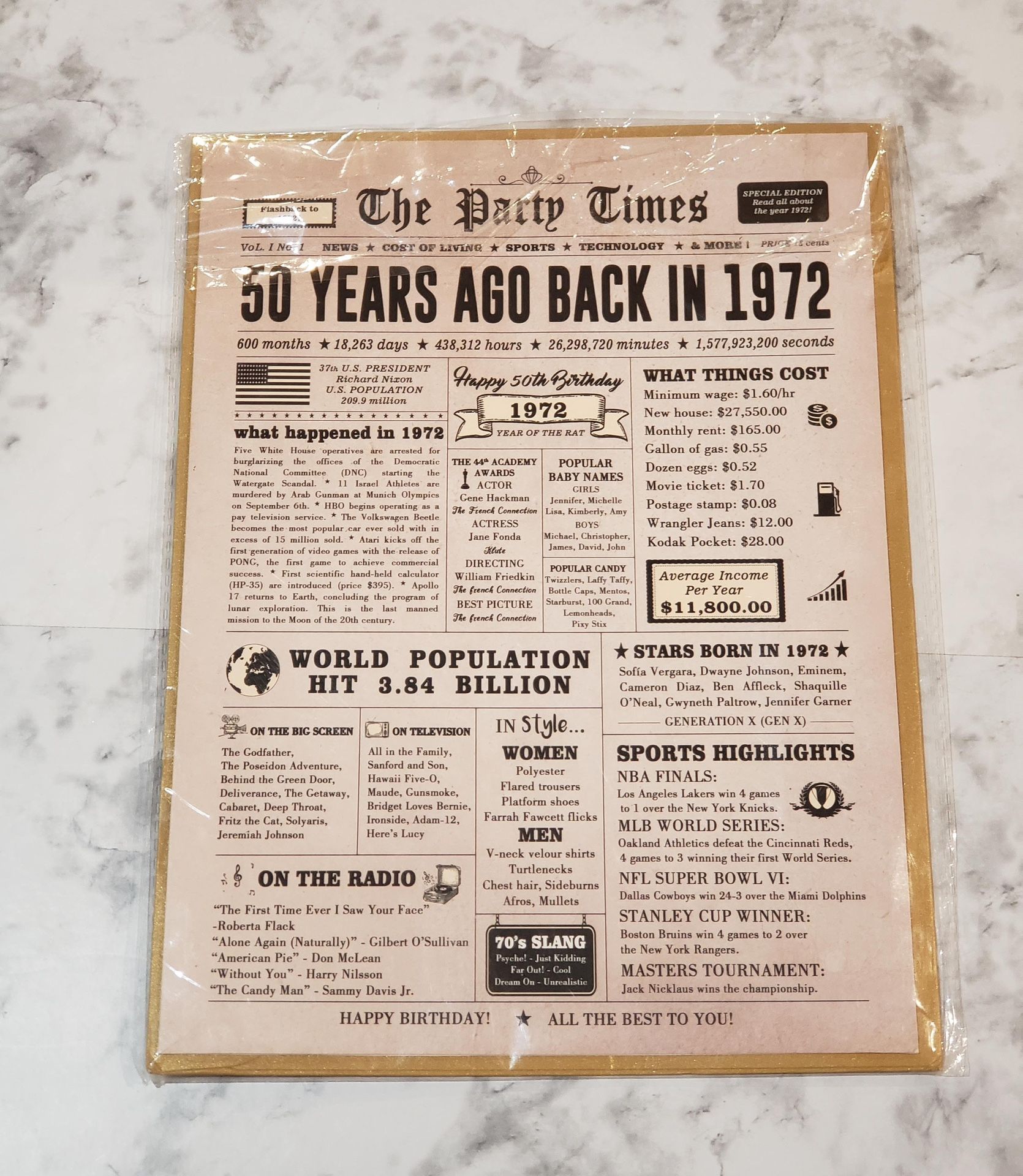 50th Birthday Card For Him Or Her Happy 50th 1972